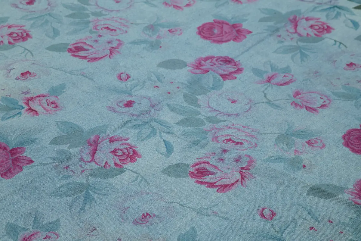 Needlepoint Mavi Pamuk Üzerine Yün El Dokuma Halı-250x338 - Görsel 5