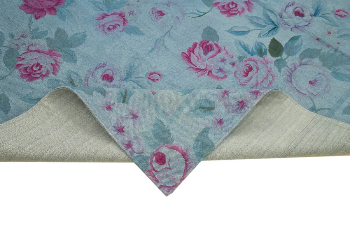 Needlepoint Mavi Pamuk Üzerine Yün El Dokuma Halı-250x338 - Görsel 6