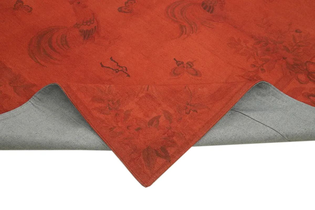 Needlepoint Turuncu Pamuk Üzerine Yün El Dokuma Halı-230x334 - Görsel 6