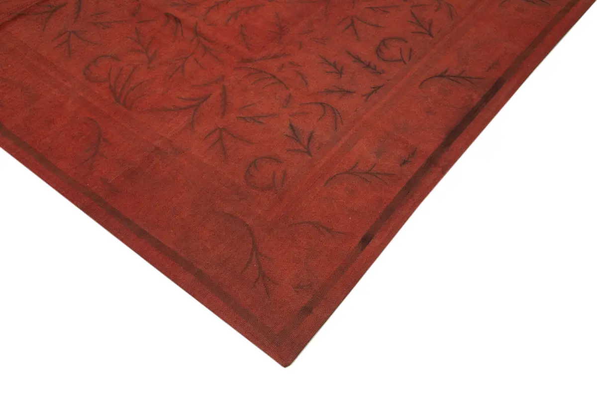 Needlepoint Turuncu Pamuk Üzerine Yün El Dokuma Halı-249x343 - Görsel 4