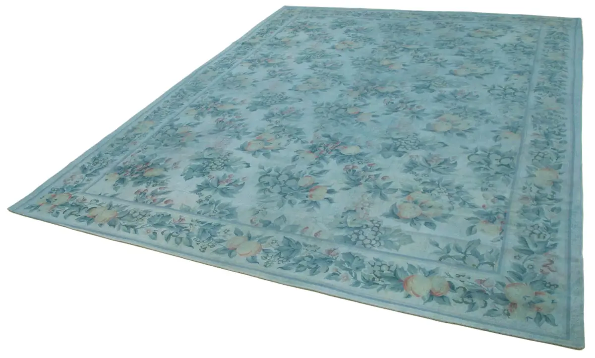 Needlepoint Mavi Pamuk Üzerine Yün El Dokuma Halı-253x337 - Görsel 3