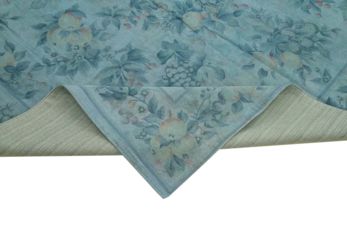 Needlepoint Mavi Pamuk Üzerine Yün El Dokuma Halı-253x337 - Görsel 6