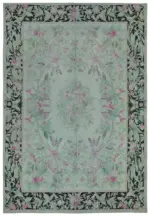 Needlepoint Gri Pamuk Üzerine Yün El Dokuma Halı-237x344