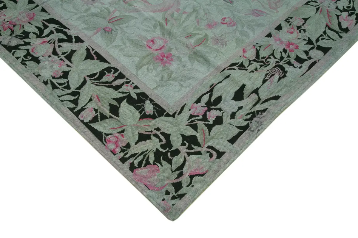 Needlepoint Gri Pamuk Üzerine Yün El Dokuma Halı-237x344 - Görsel 4