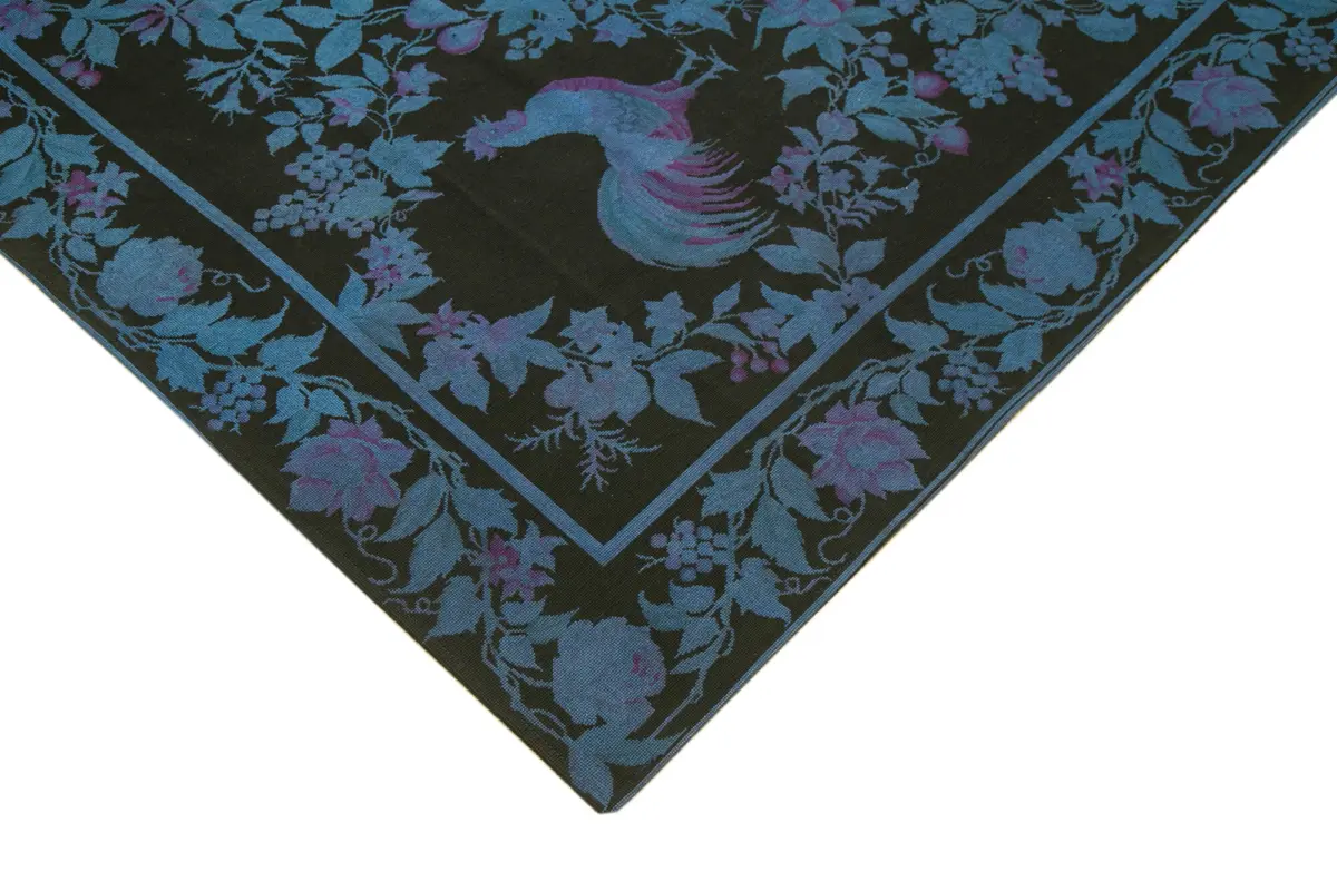 Needlepoint Mavi Pamuk Üzerine Yün El Dokuma Halı-240x332 - Görsel 3