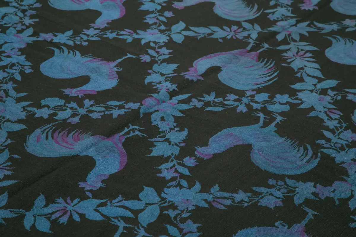 Needlepoint Mavi Pamuk Üzerine Yün El Dokuma Halı-240x332 - Görsel 4