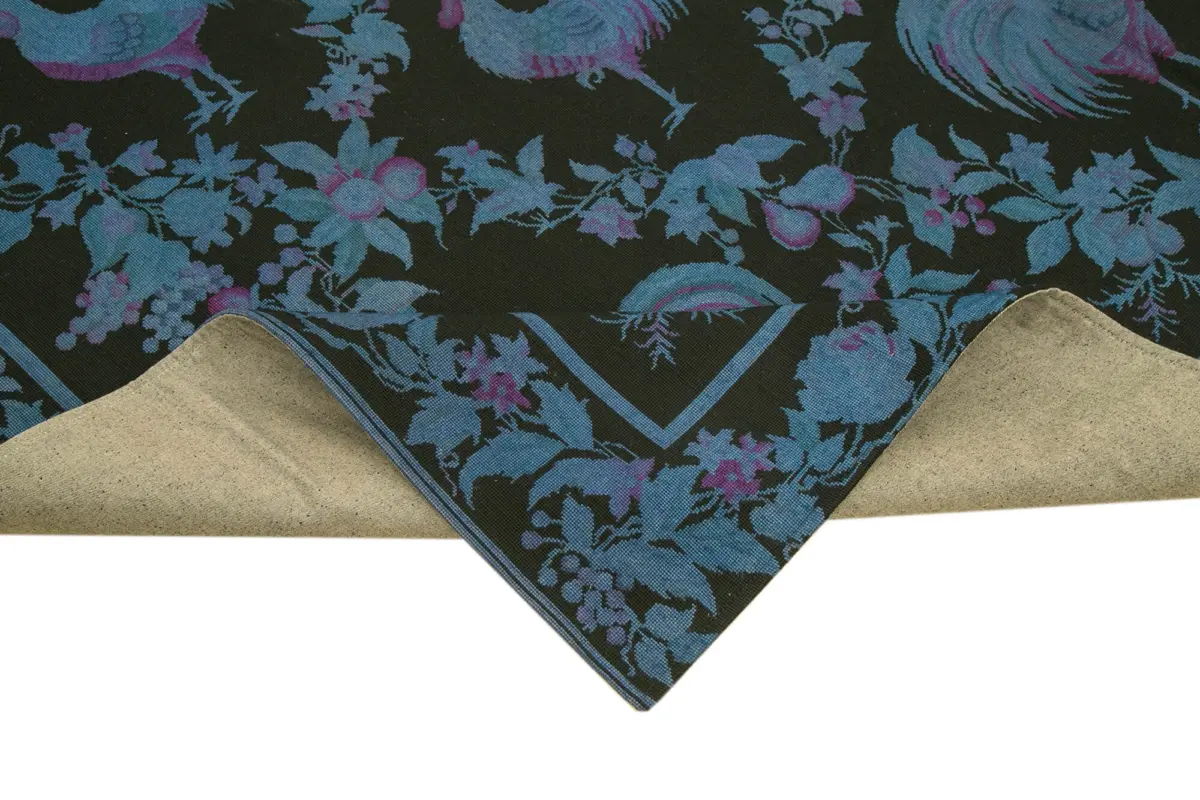 Needlepoint Mavi Pamuk Üzerine Yün El Dokuma Halı-240x332 - Görsel 5