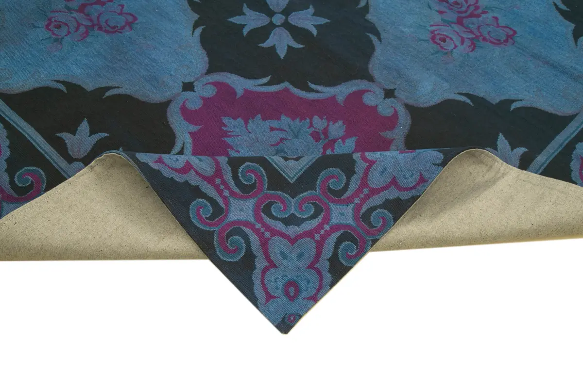 Needlepoint Mavi Pamuk Üzerine Yün El Dokuma Halı-251x338 - Görsel 4