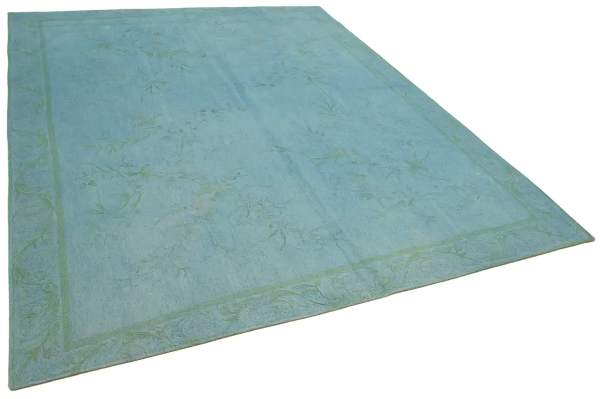 Needlepoint Mavi Pamuk Üzerine Yün El Dokuma Halı-237x312 - Görsel 2