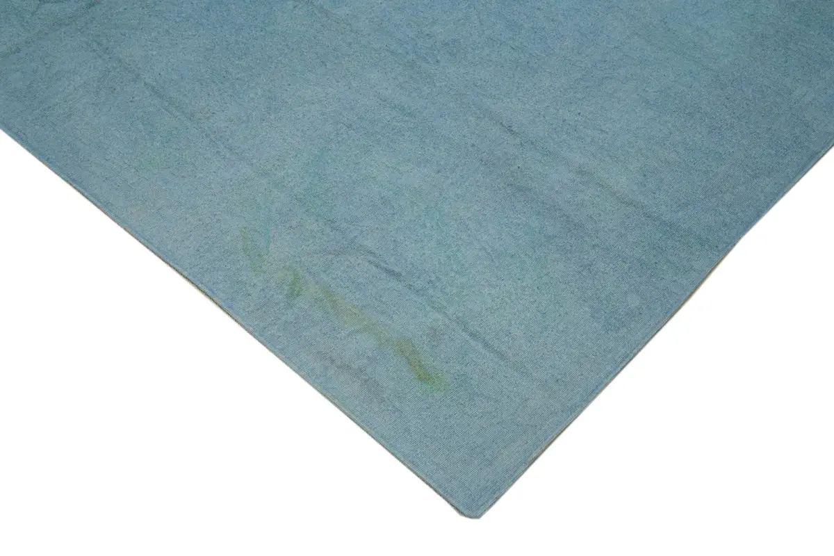 Needlepoint Mavi Pamuk Üzerine Yün El Dokuma Halı-251x340 - Görsel 4