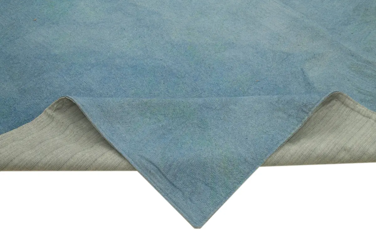 Needlepoint Mavi Pamuk Üzerine Yün El Dokuma Halı-251x340 - Görsel 6