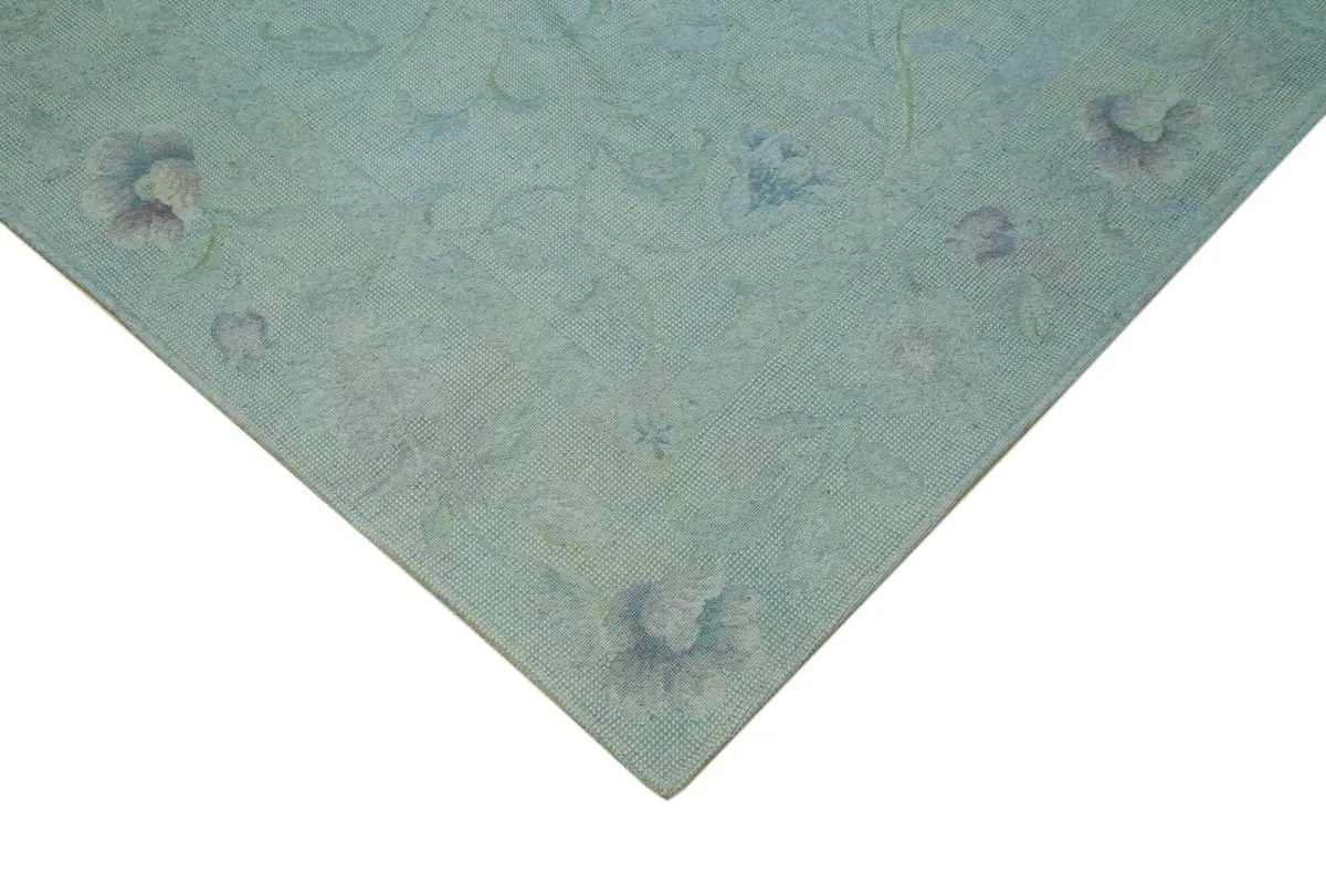 Needlepoint Mavi Pamuk Üzerine Yün El Dokuma Halı-247x342 - Görsel 4