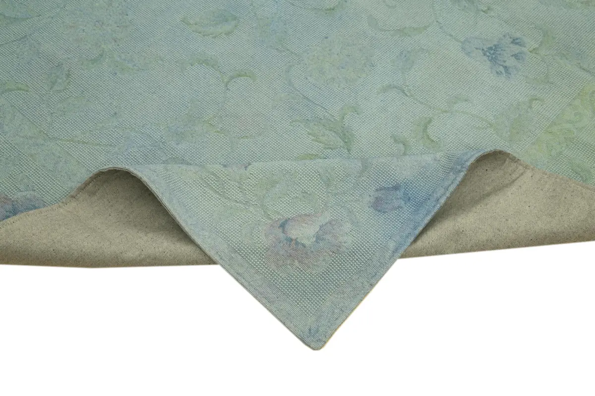 Needlepoint Mavi Pamuk Üzerine Yün El Dokuma Halı-247x342 - Görsel 6