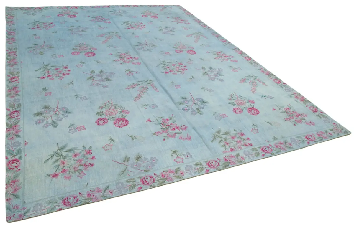 Needlepoint Mavi Pamuk Üzerine Yün El Dokuma Halı-250x340 - Görsel 2