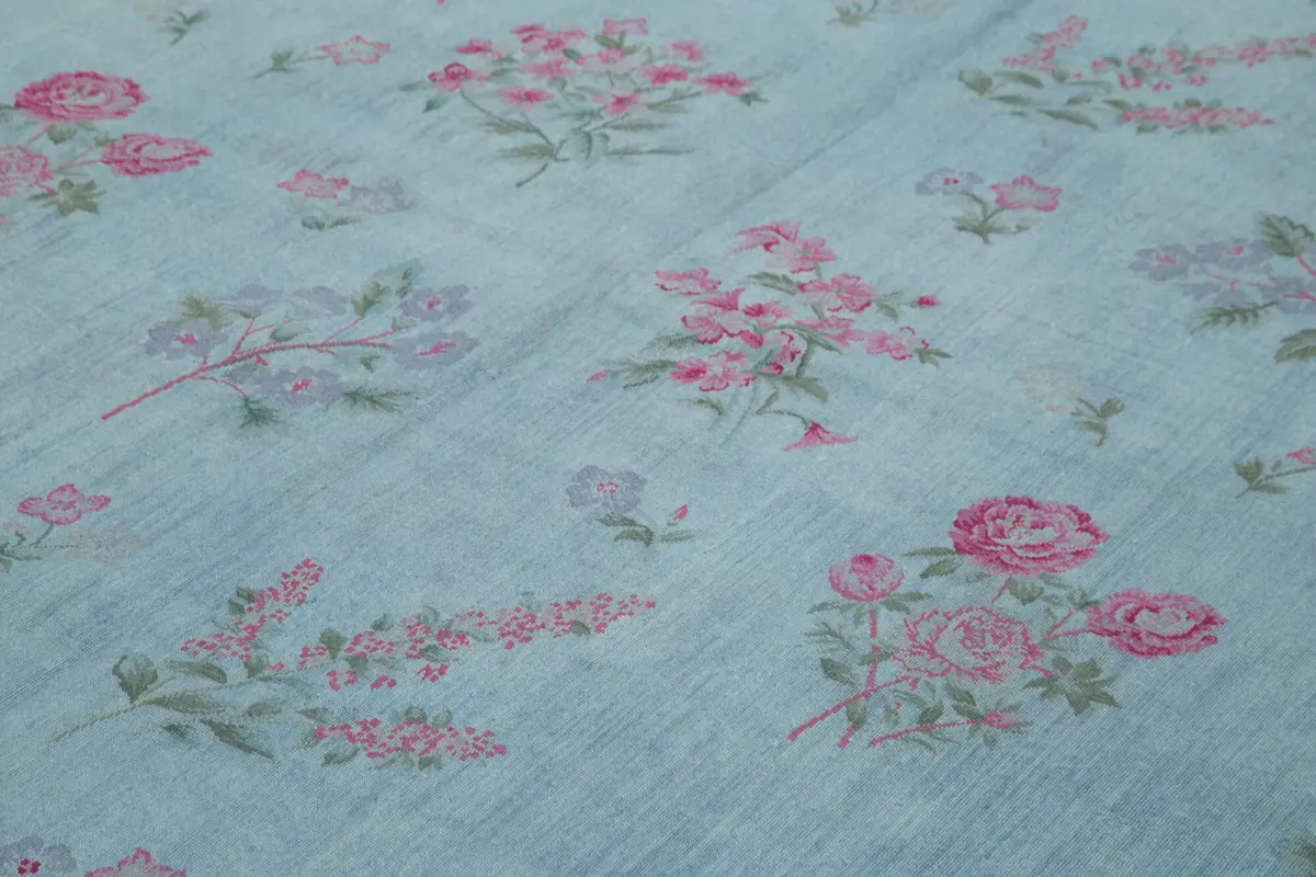 Needlepoint Mavi Pamuk Üzerine Yün El Dokuma Halı-250x340 - Görsel 5