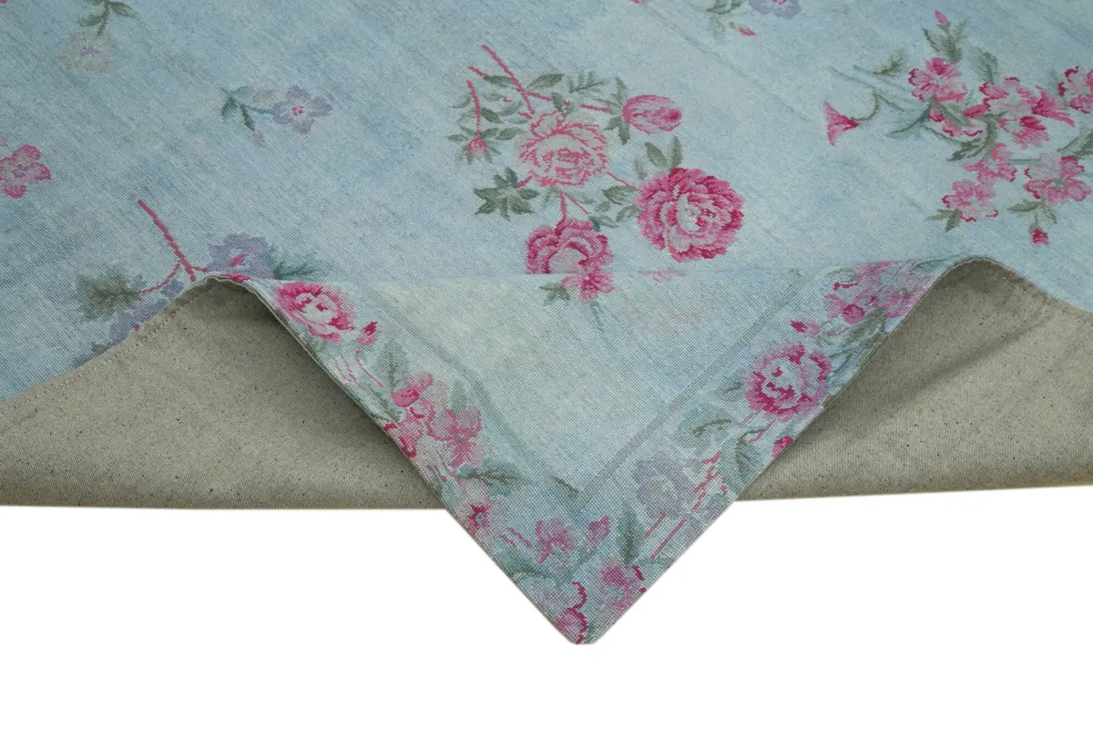 Needlepoint Mavi Pamuk Üzerine Yün El Dokuma Halı-250x340 - Görsel 6