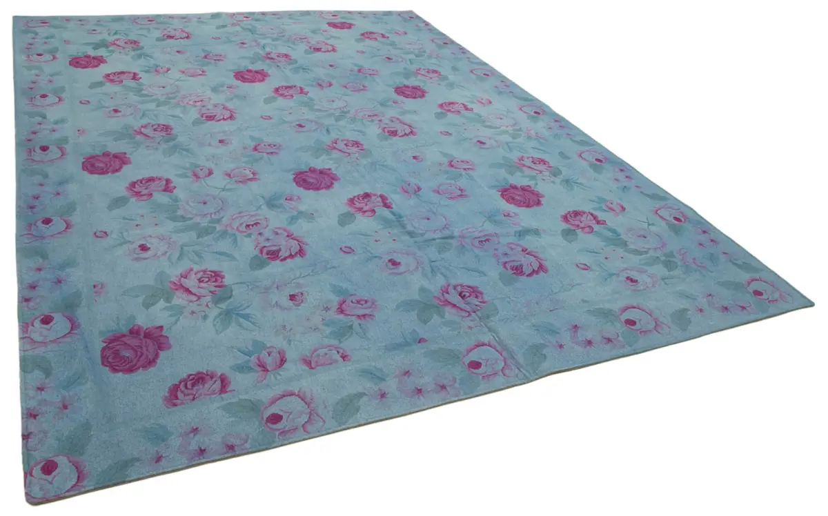 Needlepoint Mavi Pamuk Üzerine Yün El Dokuma Halı-250x345 - Görsel 2