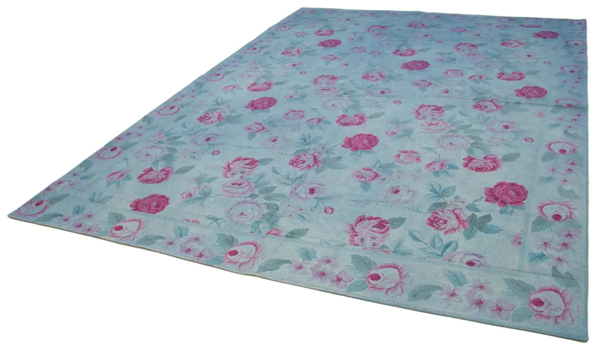 Needlepoint Mavi Pamuk Üzerine Yün El Dokuma Halı-250x345 - Görsel 3