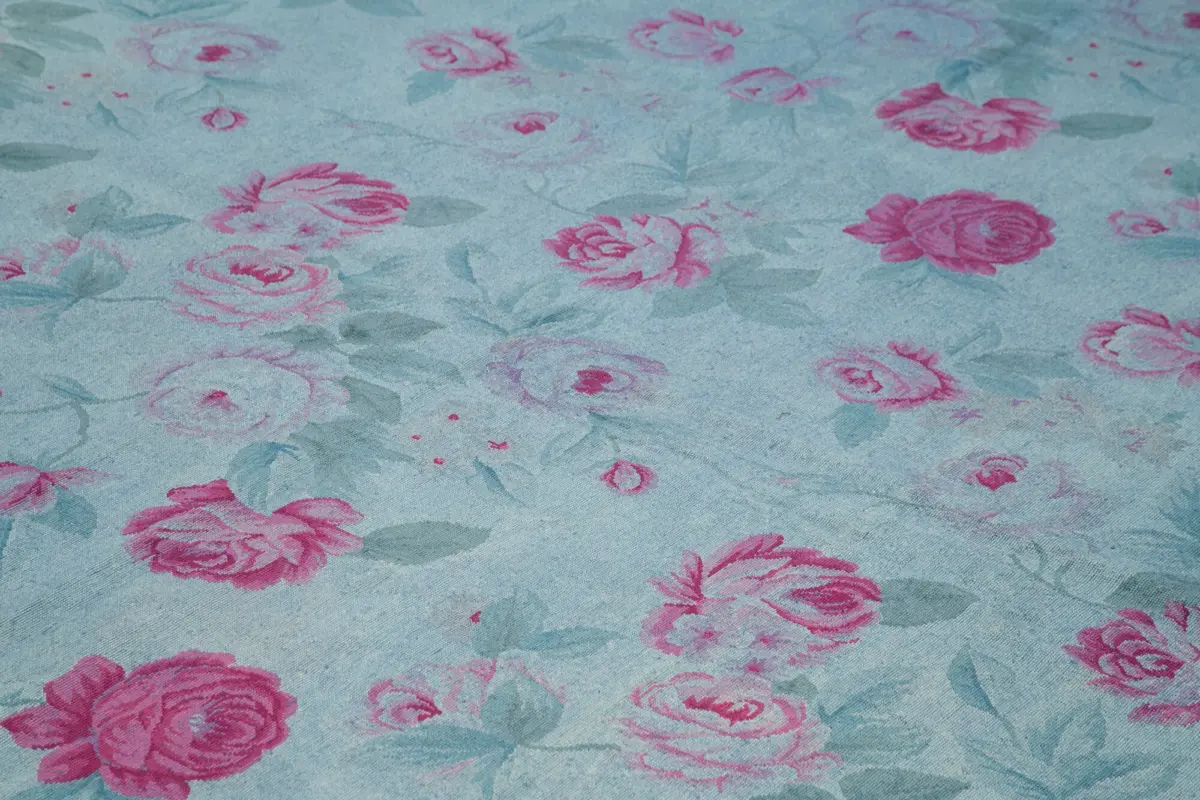 Needlepoint Mavi Pamuk Üzerine Yün El Dokuma Halı-250x345 - Görsel 5