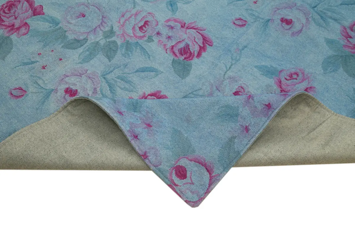 Needlepoint Mavi Pamuk Üzerine Yün El Dokuma Halı-250x345 - Görsel 6