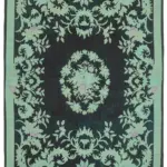 Needlepoint Turkuaz Pamuk Üzerine Yün El Dokuma Halı-237x321