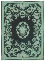 Needlepoint Turkuaz Pamuk Üzerine Yün El Dokuma Halı-237x321