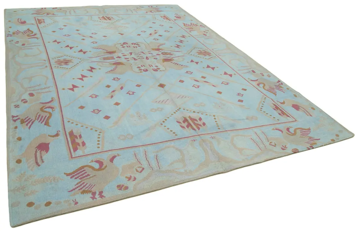 Needlepoint Mavi Pamuk Üzerine Yün El Dokuma Halı-238x335 - Görsel 2