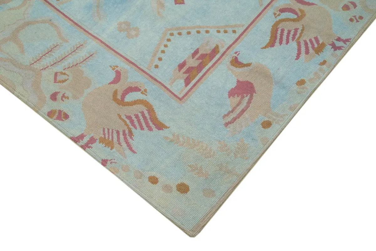 Needlepoint Mavi Pamuk Üzerine Yün El Dokuma Halı-238x335 - Görsel 4