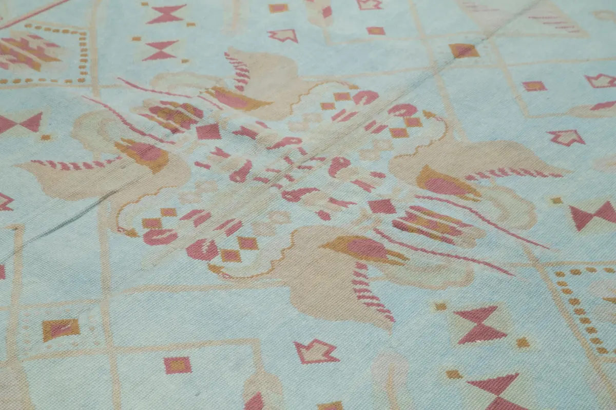 Needlepoint Mavi Pamuk Üzerine Yün El Dokuma Halı-238x335 - Görsel 5