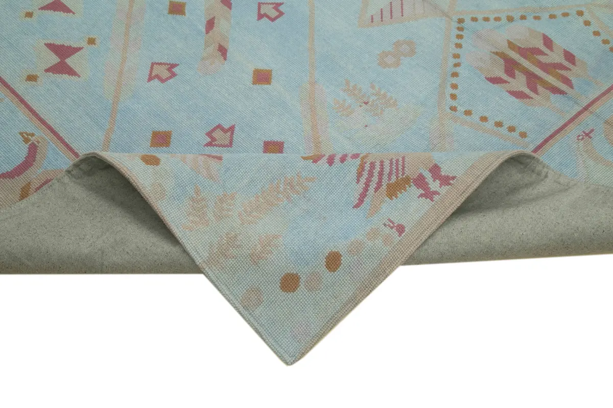 Needlepoint Mavi Pamuk Üzerine Yün El Dokuma Halı-238x335 - Görsel 6