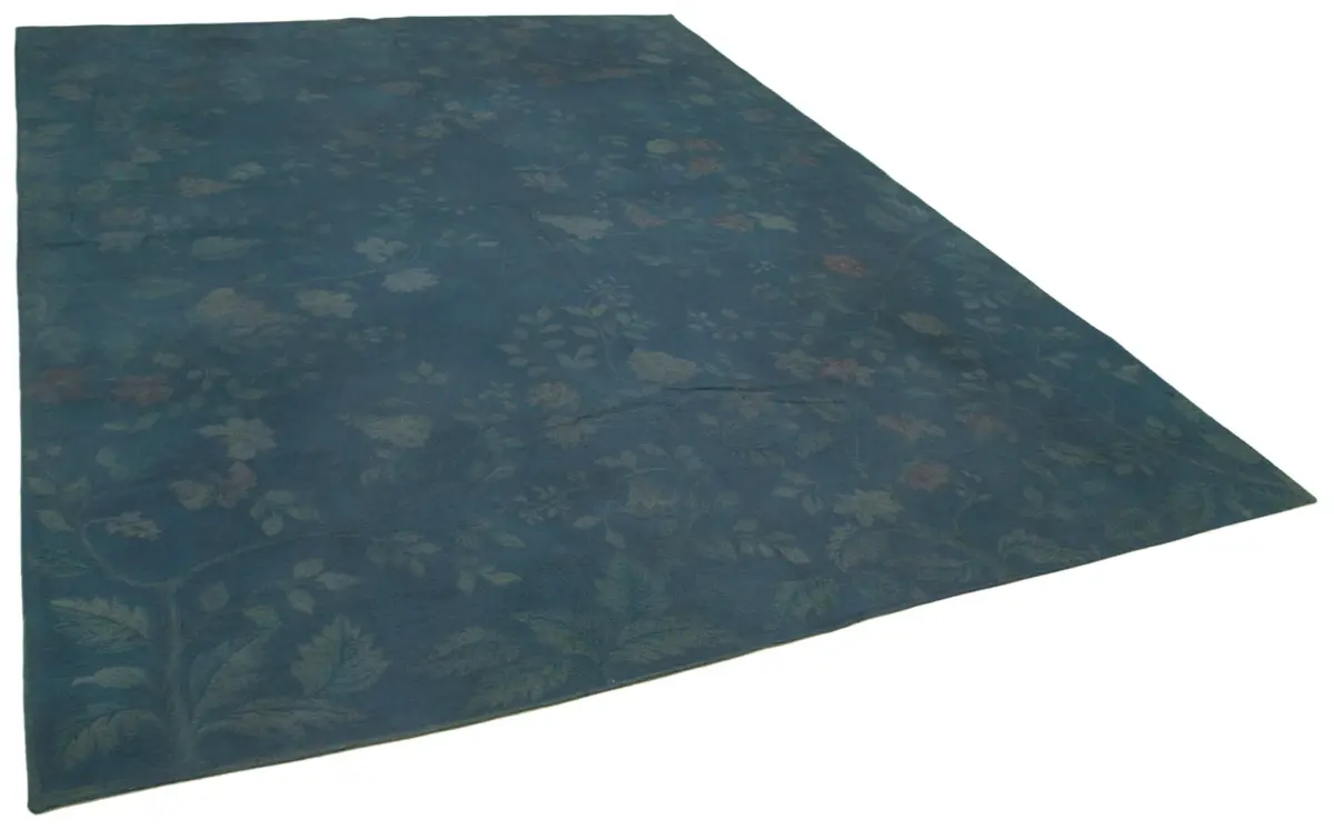 Needlepoint Mavi Pamuk Üzerine Yün El Dokuma Halı-253x344 - Görsel 2