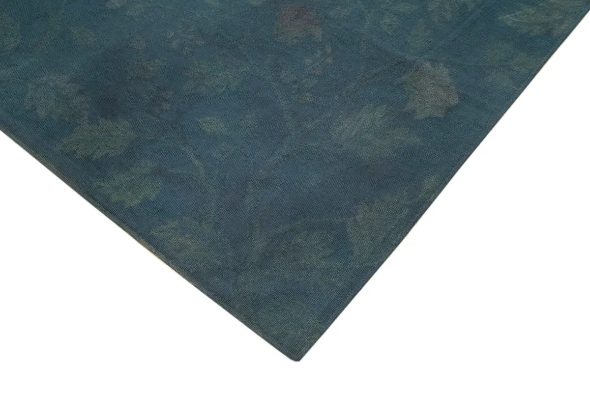 Needlepoint Mavi Pamuk Üzerine Yün El Dokuma Halı-253x344 - Görsel 4