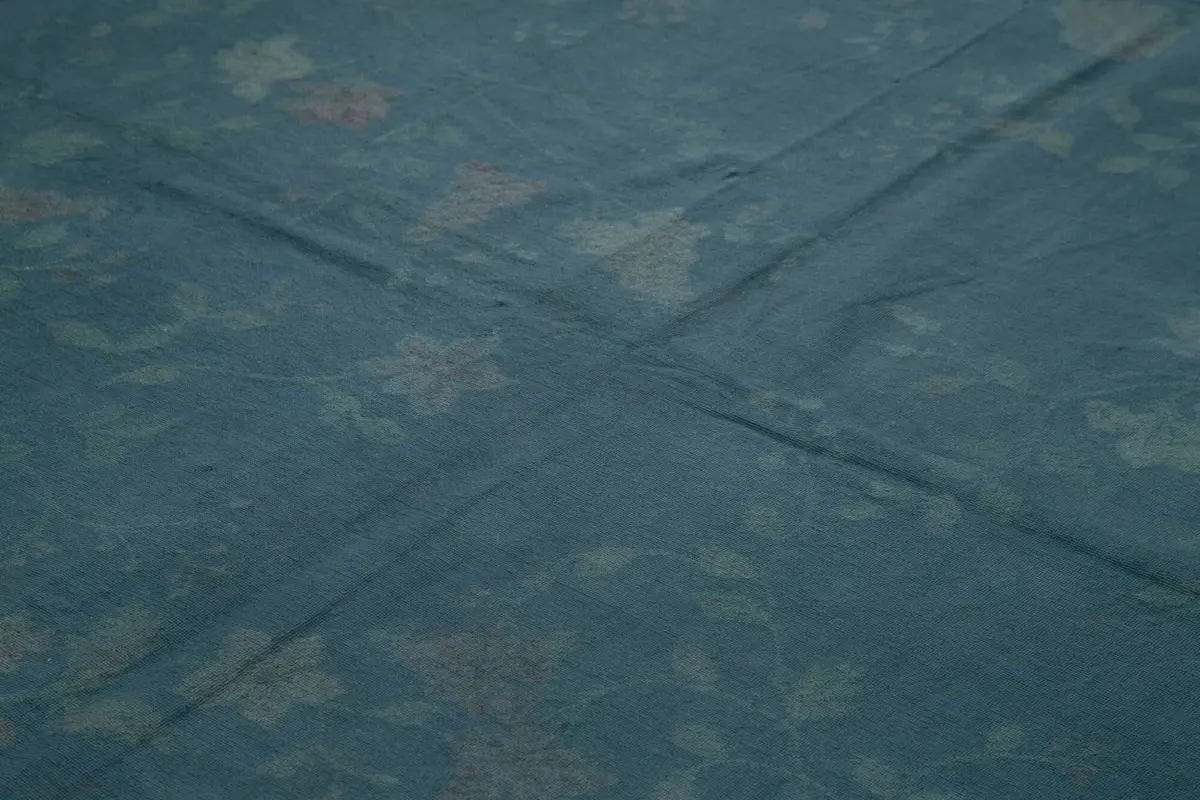 Needlepoint Mavi Pamuk Üzerine Yün El Dokuma Halı-253x344 - Görsel 5