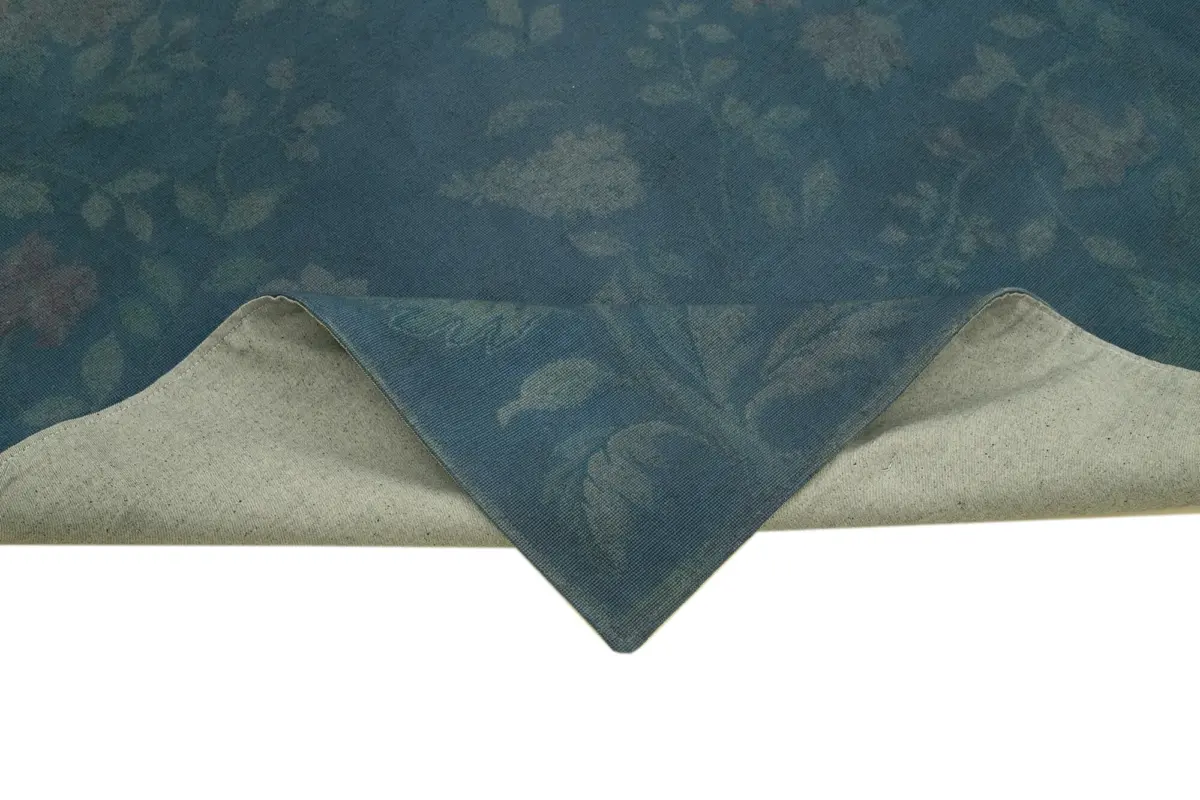Needlepoint Mavi Pamuk Üzerine Yün El Dokuma Halı-253x344 - Görsel 6
