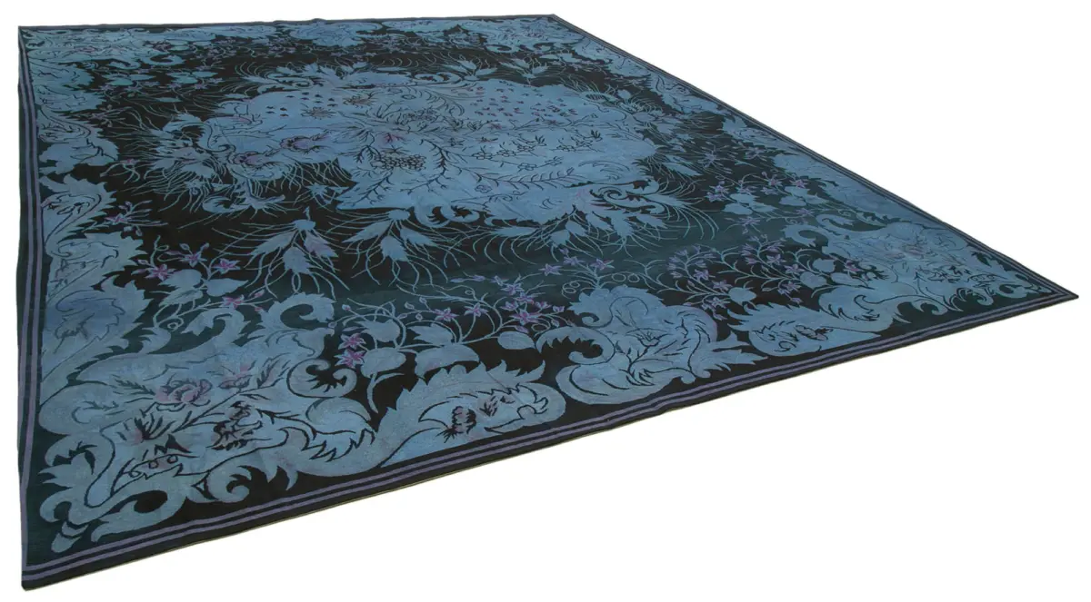 Needlepoint Mor Pamuk Üzerine Yün El Dokuma Halı-358x422 - Görsel 2