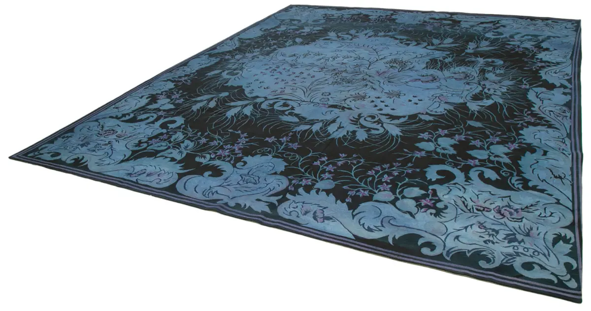 Needlepoint Mor Pamuk Üzerine Yün El Dokuma Halı-358x422 - Görsel 3