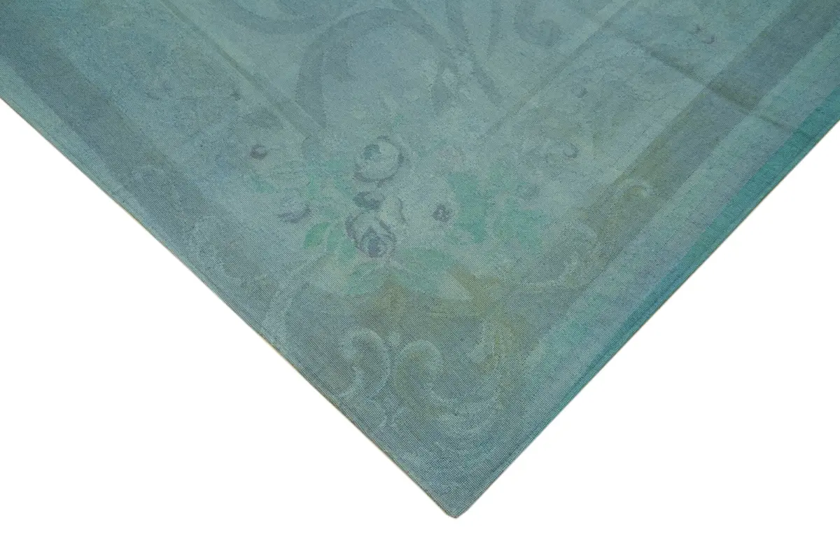 Needlepoint Mavi Pamuk Üzerine Yün El Dokuma Halı-287x386 - Görsel 4