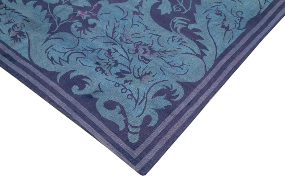 Needlepoint Mavi Pamuk Üzerine Yün El Dokuma Halı-308x446 - Görsel 4