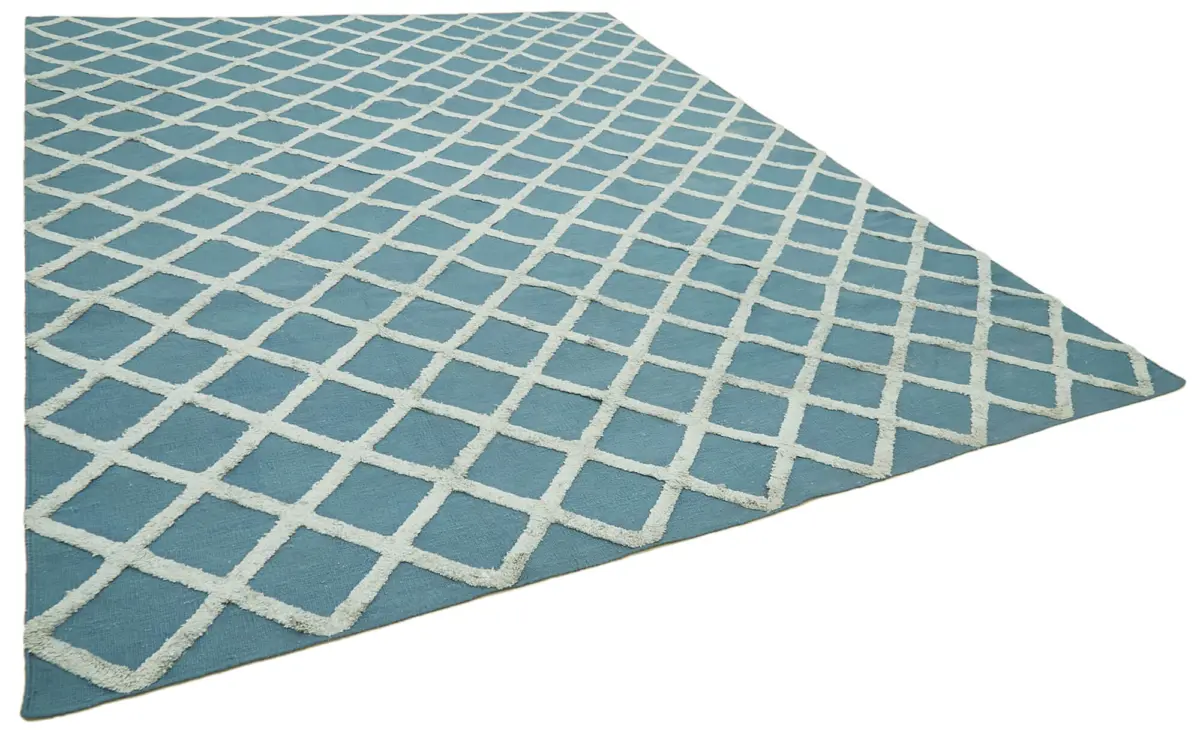 Nepal Mavi Pamuk Üzerine Yün El Dokuma Halı-274x366 - Görsel 2