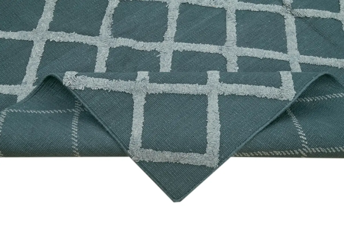 Nepal Mavi Pamuk Üzerine Yün El Dokuma Halı-262x305 - Görsel 6