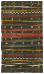 Kıl Çizgili Siyah Keçi Kılı İpliğinden El Dokuma Kilim-201x342