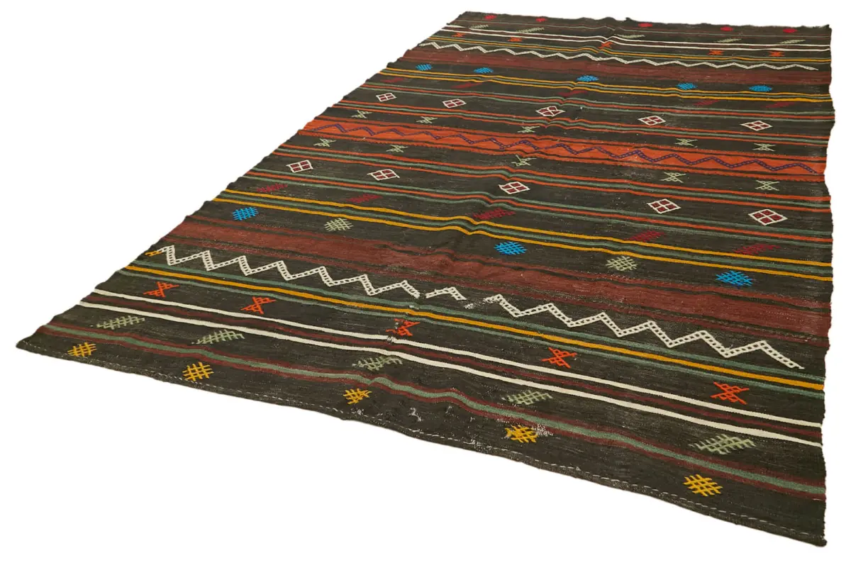 Kıl Çizgili Siyah Keçi Kılı İpliğinden El Dokuma Kilim-201x342 - Görsel 3