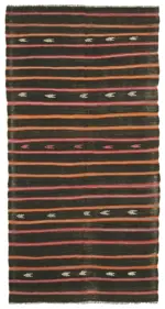 Kıl Çizgili Siyah Keçi Kılı İpliğinden El Dokuma Kilim-166x313