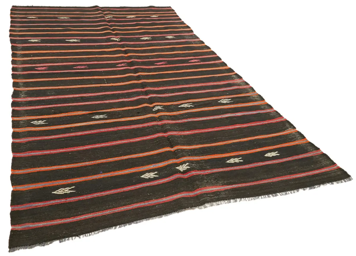 Kıl Çizgili Siyah Keçi Kılı İpliğinden El Dokuma Kilim-166x313 - Görsel 2
