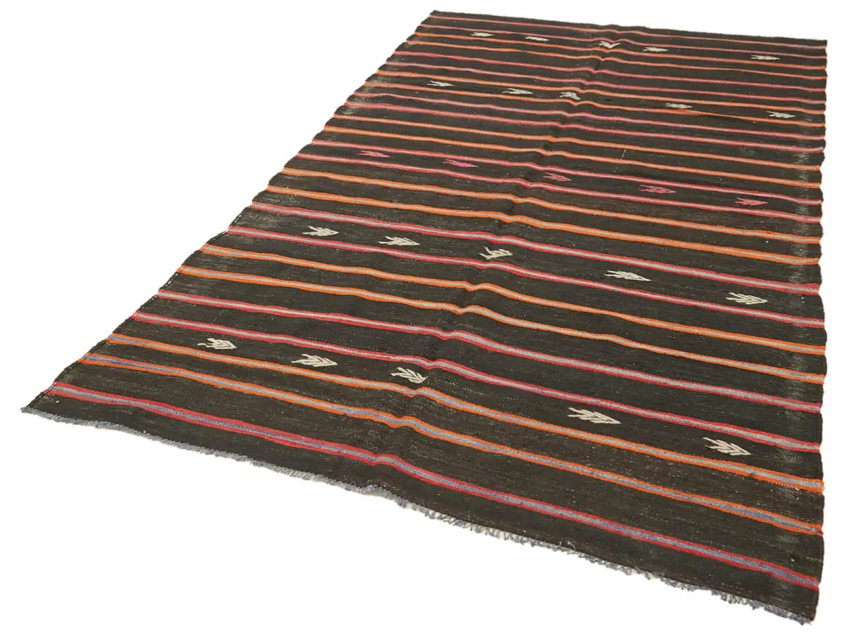 Kıl Çizgili Siyah Keçi Kılı İpliğinden El Dokuma Kilim-166x313 - Görsel 3
