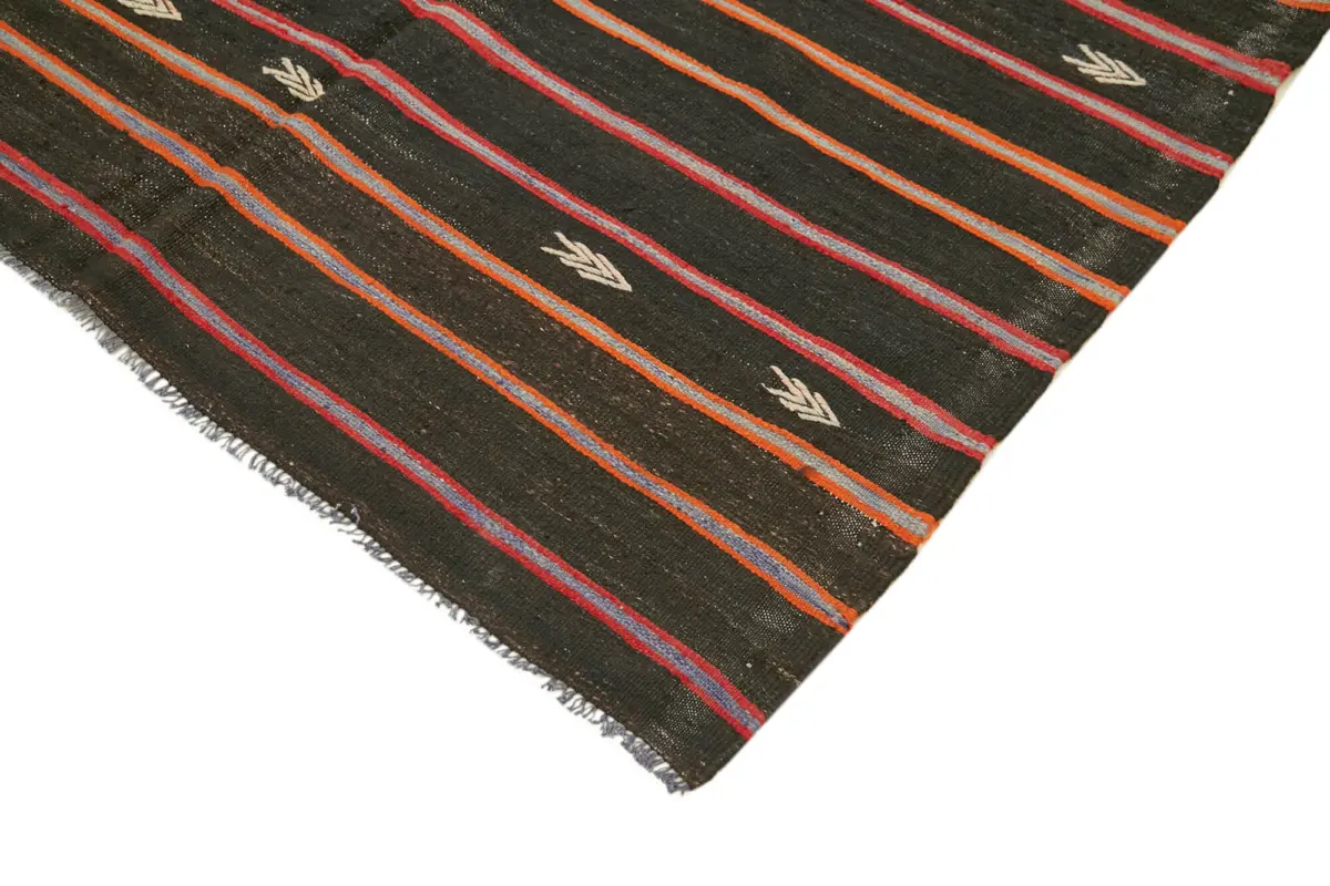 Kıl Çizgili Siyah Keçi Kılı İpliğinden El Dokuma Kilim-166x313 - Görsel 4