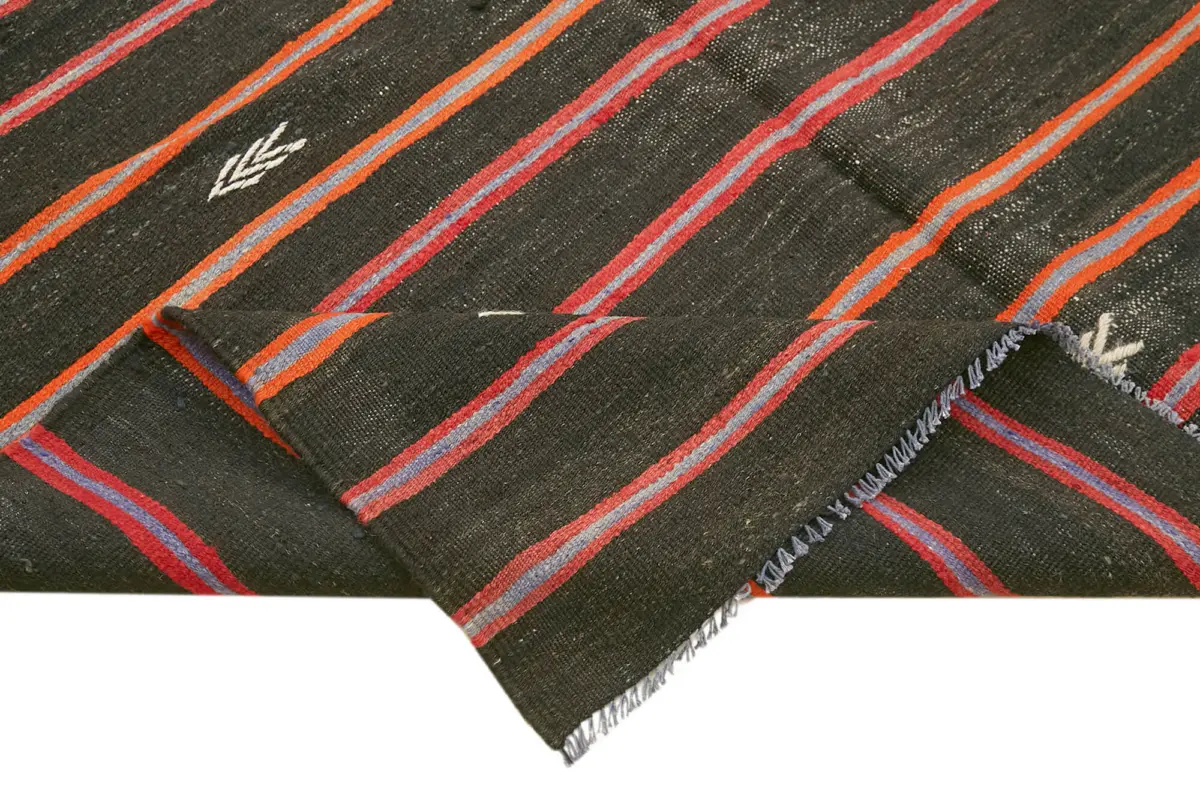 Kıl Çizgili Siyah Keçi Kılı İpliğinden El Dokuma Kilim-166x313 - Görsel 6