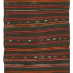 Kıl Çizgili Siyah Keçi Kılı İpliğinden El Dokuma Kilim-167x353