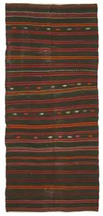 Kıl Çizgili Siyah Keçi Kılı İpliğinden El Dokuma Kilim-167x353