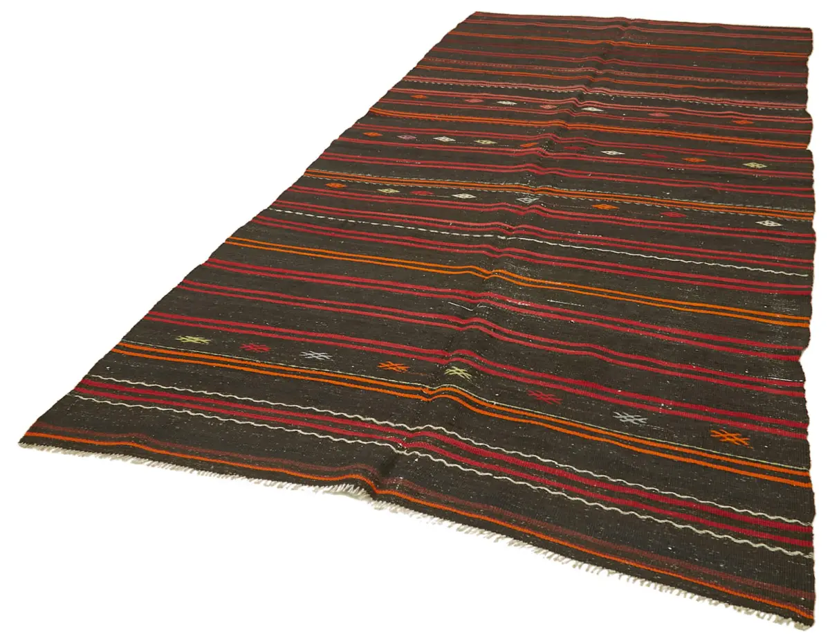 Kıl Çizgili Siyah Keçi Kılı İpliğinden El Dokuma Kilim-167x353 - Görsel 3
